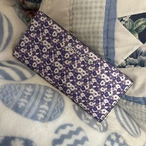 Michael Kors Purple and White Floral Long Wallet